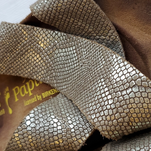 Papillio by Birkenstock Gold Metallic Snakeskin Daytona Leather Sandals 8 - Picture 2 of 10